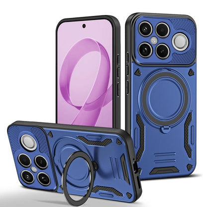 Blue MagSafe TPU phone case with rotating ring holder and raised camera protection