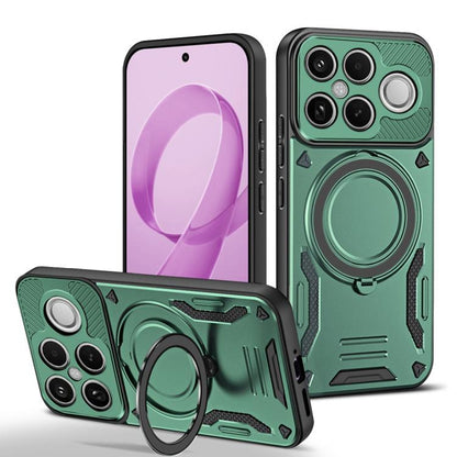 Green TPU phone case with rotating ring holder and MagSafe-style charging ring cutout