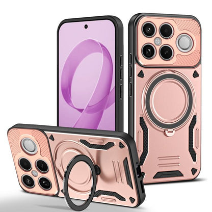 Rose gold TPU phone case with rotating ring holder and MagSafe-style charging ring