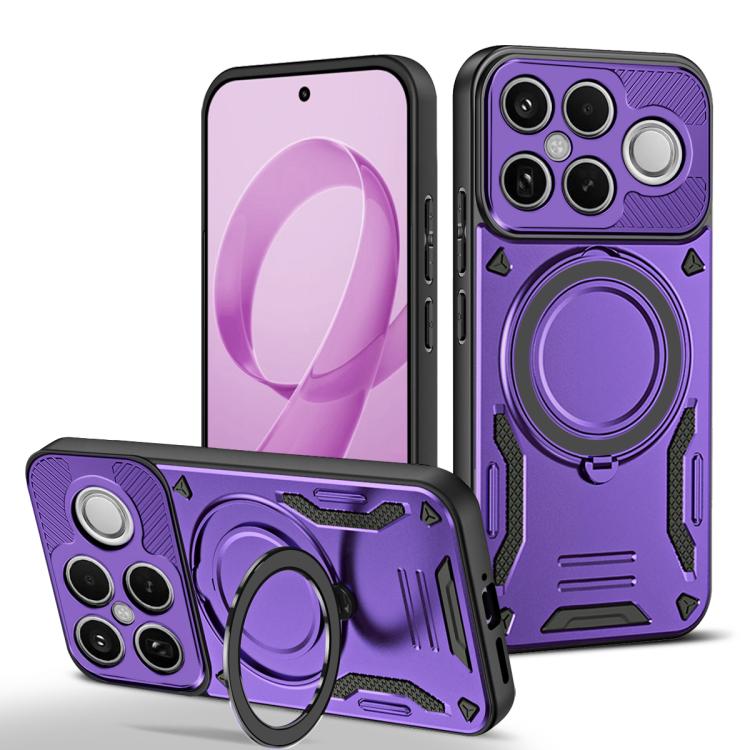 Purple TPU phone case with rotating ring holder and MagSafe-style charging ring