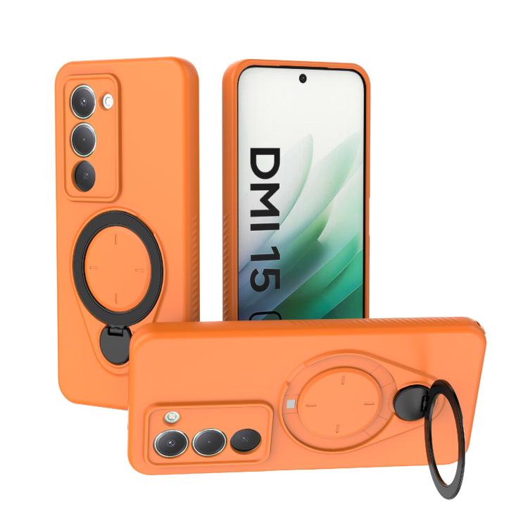 Orange TPU phone case with MagSafe ring, 360 rotating holder ring, and camera cutouts