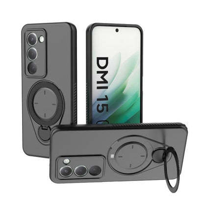Black TPU MagSafe phone case with ring holder, 360 rotating kickstand, and triple camera cutouts