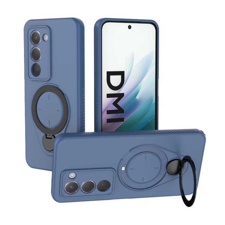 Blue TPU MagSafe phone case with 360 rotating ring holder and triple camera cutouts