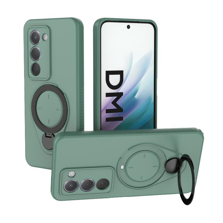 Green TPU MagSafe phone case with 360 rotating ring holder and triple camera cutouts