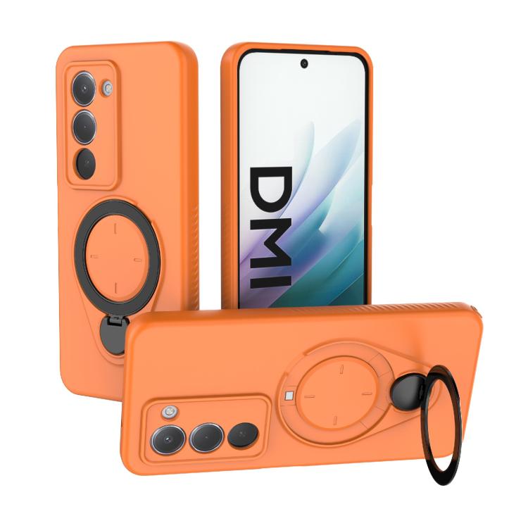 Orange TPU MagSafe phone case with 360 rotating ring holder and camera cutouts