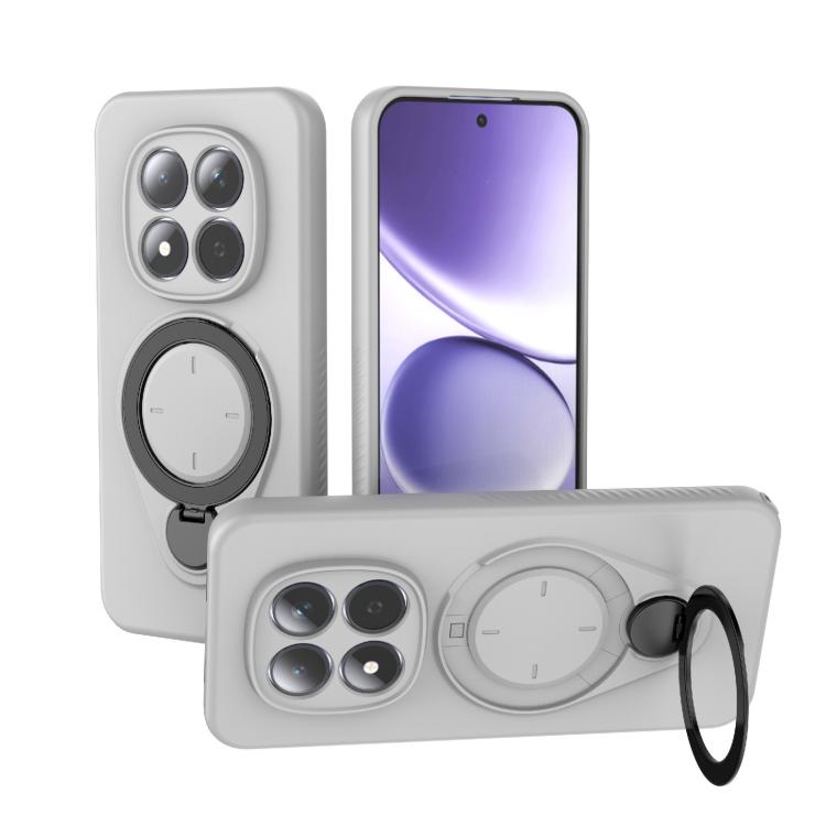 White TPU MagSafe phone case with ring holder and 360 rotating stand, dual camera cutouts