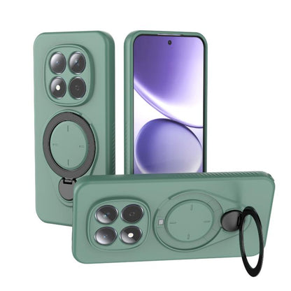 Green TPU MagSafe phone case with ring holder and 360 rotating stand, front and back views