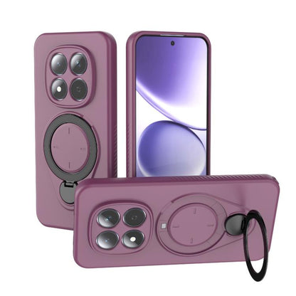 Purple TPU MagSafe phone case with ring holder and 360 rotating stand, front and back views