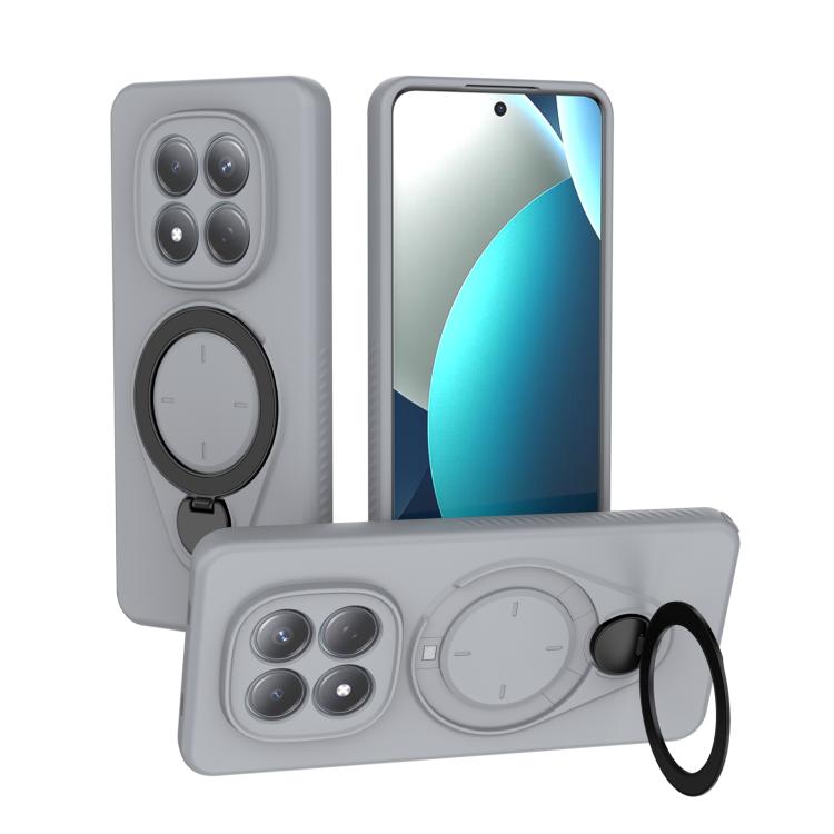 Light gray TPU phone case with MagSafe ring and 360 rotating kickstand holder