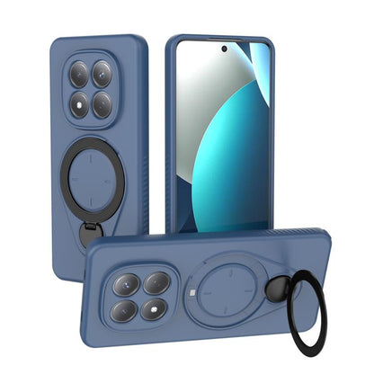 Medium blue TPU phone case with MagSafe ring and 360 rotating kickstand holder