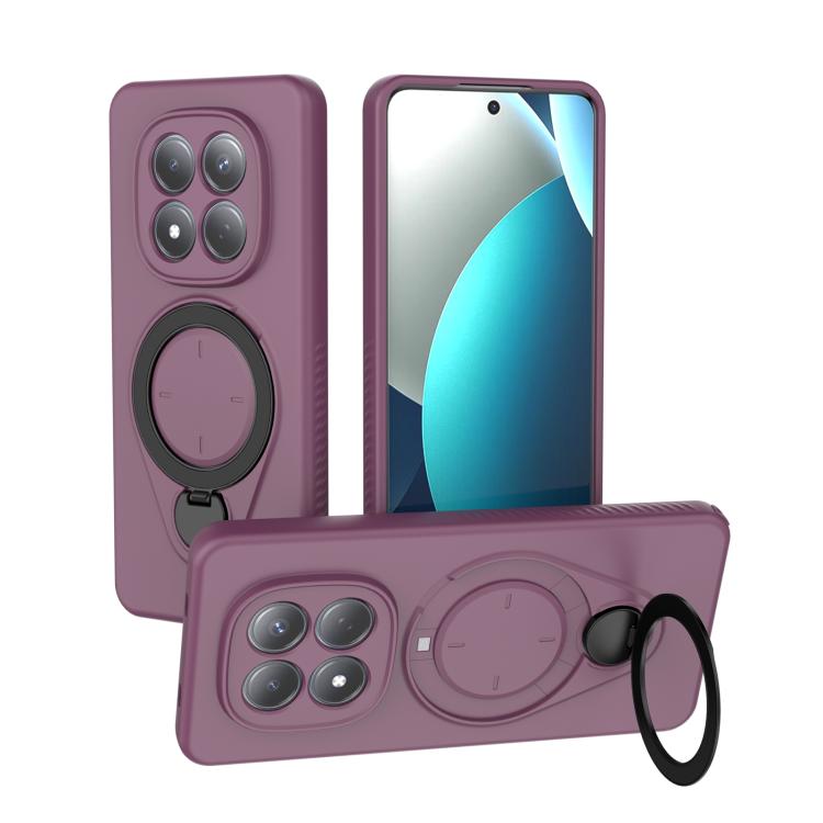 Purple TPU MagSafe phone case with ring holder and 360 rotating stand, dual camera cutouts