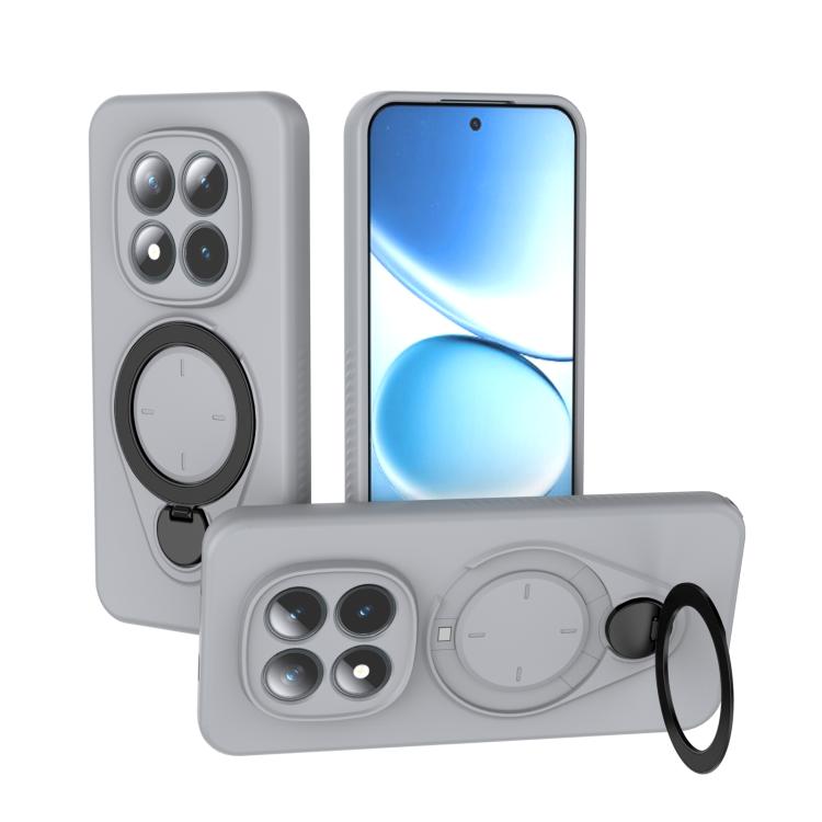 Grey MagSafe TPU phone case with 360 rotating ring holder and camera lens cutouts