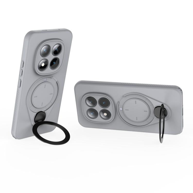 Grey MagSafe TPU phone case with 360 rotating ring holder and side button covers