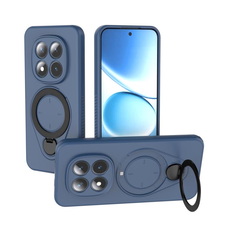 Blue MagSafe TPU phone case with 360 rotating ring holder and camera lens cutouts
