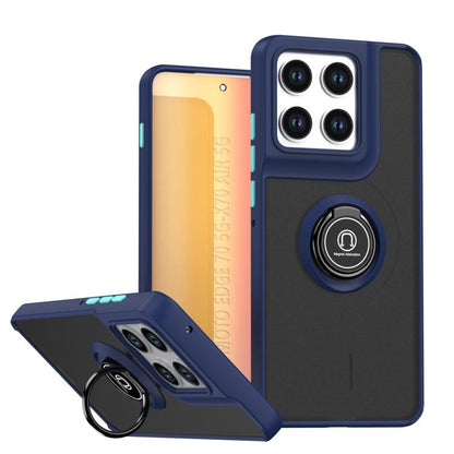Royal blue rugged phone case with circular kickstand ring and raised camera covers