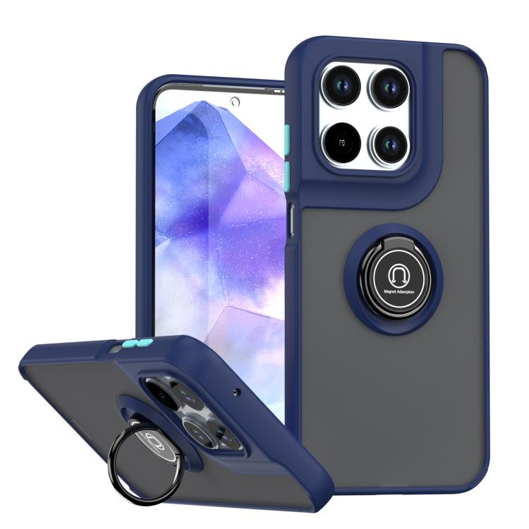 Blue phone case with ring kickstand and camera cutouts for Motorola smartphones