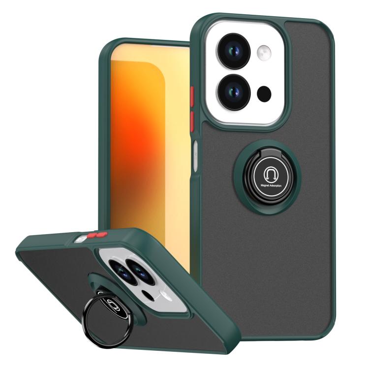 TPU+PC phone case with ring holder, dark green and charcoal, kickstand panel