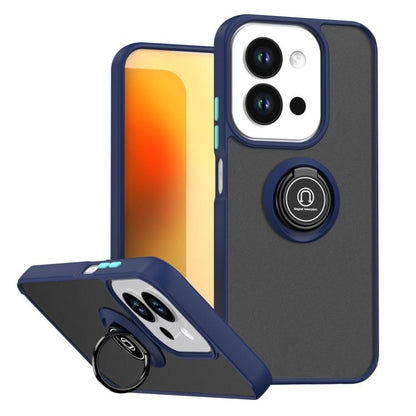 TPU and PC phone case with ring, blue and dark gray tones, kickstand cover