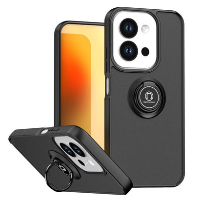 TPU and PC phone case with ring, black finish, kickstand cover with ring grip