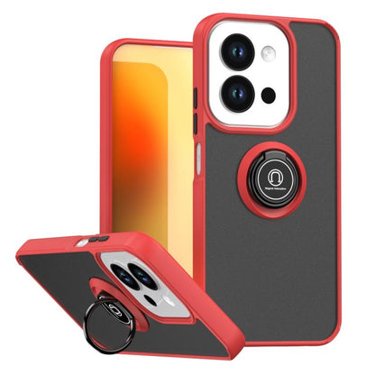 TPU+PC phone case with ring holder, red and dark gray, dual camera cutouts