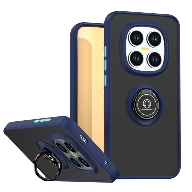 TPU and PC phone case with ring, royal blue and navy accents, kickstand cover