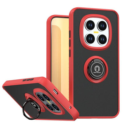 TPU and PC phone case with ring, red and black accents, kickstand cover