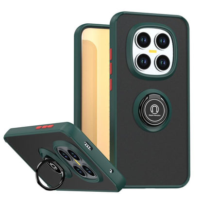 TPU and PC phone case with ring, dark green and black accents, kickstand cover
