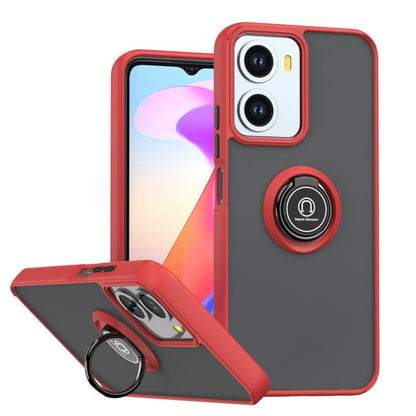 TPU and PC phone case with ring, red and black accents, kickstand cover