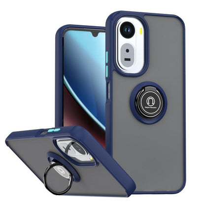 Blue TPU phone case with ring kickstand and raised camera bumper for Redmi devices