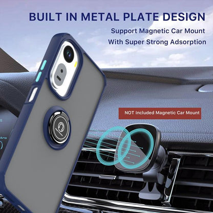 Blue TPU phone case with ring kickstand and metal plate for magnetic car mount