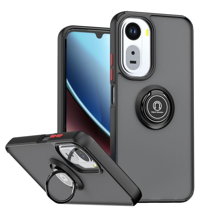 Black TPU phone case with ring kickstand and raised camera cover