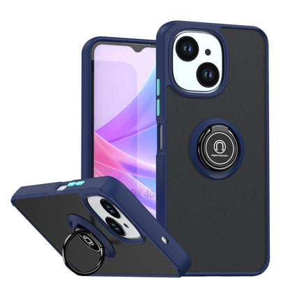 Royal blue TPU phone case with ring holder, raised camera covers, kickstand support