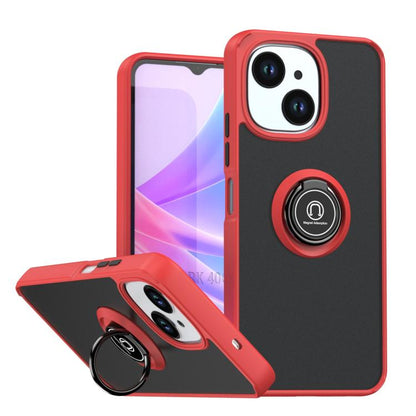Phone case with ring holder, red frame with black back and camera cutout covers