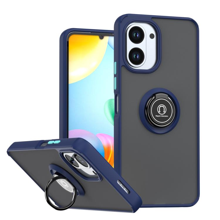 Royal blue TPU phone case with ring holder, raised camera covers, kickstand support