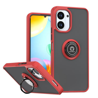 Red TPU phone case with ring holder, raised camera covers, kickstand support