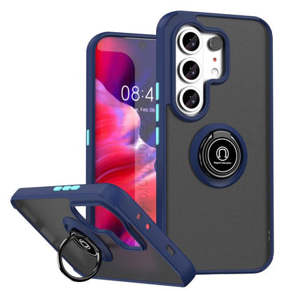 Royal blue TPU phone case with ring holder, raised camera covers, kickstand support