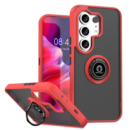 Red TPU phone case with ring holder, raised camera covers, kickstand support