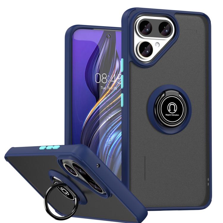 Royal blue phone case with ring holder and raised camera protection for Tecno phones