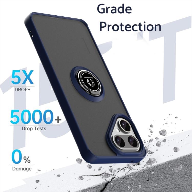 Navy phone case with ring holder and drop+ style protection, raised camera cutouts