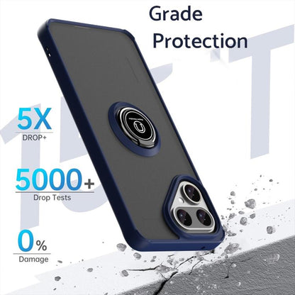 Navy phone case with ring holder and drop+ style protection, raised camera cutouts