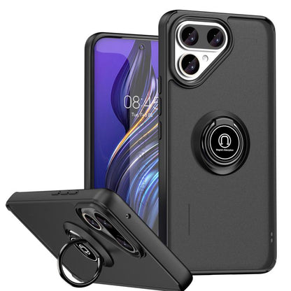Dark gray phone case with ring holder and raised camera protection for Tecno phones