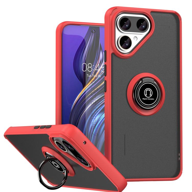 Red phone case with ring holder and raised camera protection for Tecno phones