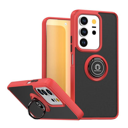 TPU+PC phone case with ring, red and black, kickstand-style front cover