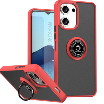 Red and black phone case with ring kickstand, dual camera cutouts, and cover