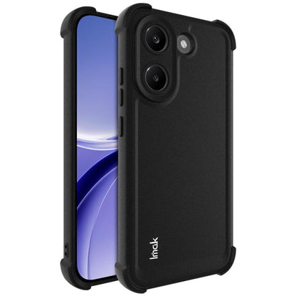 Matte black shockproof TPU phone case front and back view with airbag bumper corners