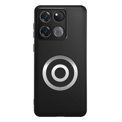 Black magnetic phone case with circular ring logo and quad-lens camera cutout panel