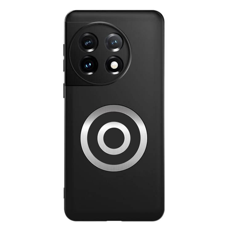 Black magnetic phone case with circular ring logo and quad-lens camera cutouts
