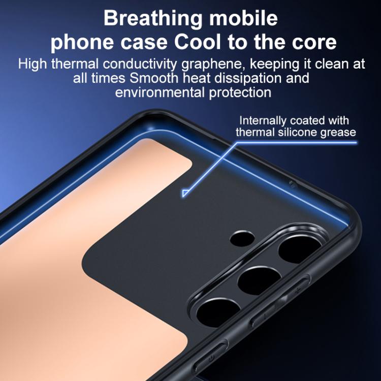 Black phone case interior with open window and thin thermal coating layer