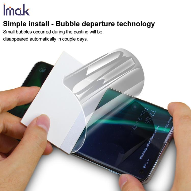 Privacy hydrogel screen film installation on smartphone with bubble-release layer