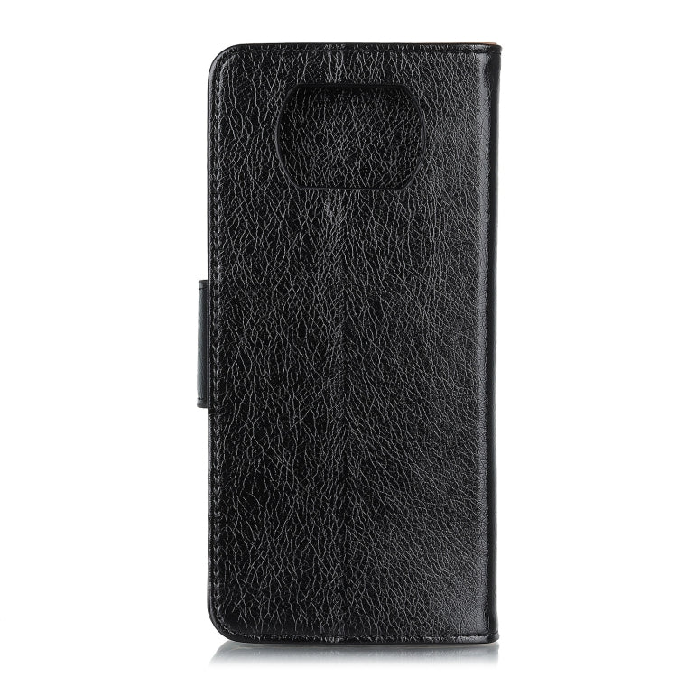 Black leather-texture flip phone case back view with protective cover.